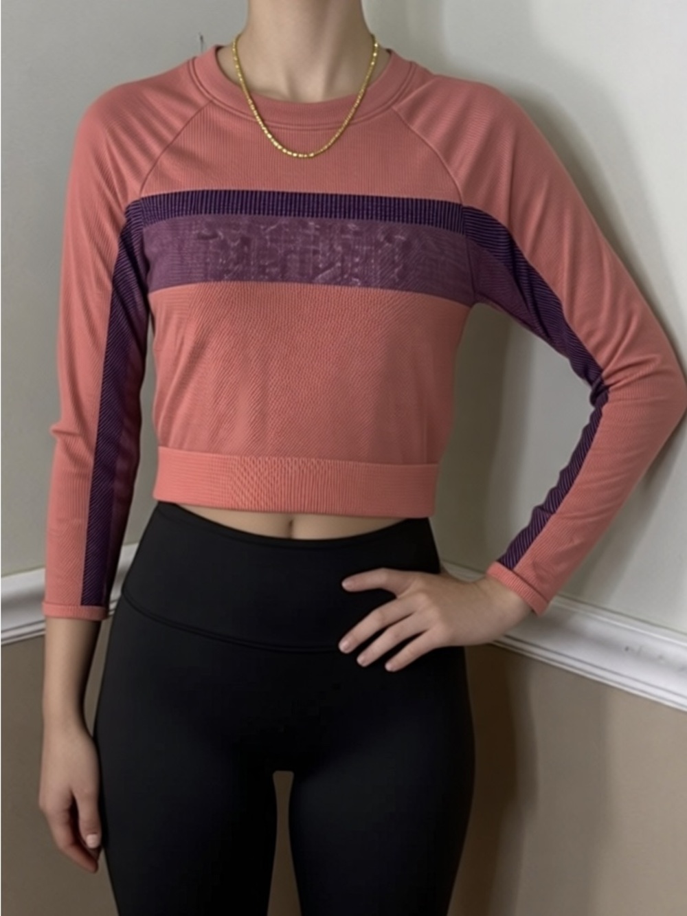 💚 5 for $25! Fabletics Cropped Pink & Purple Stripe Sweatshirt